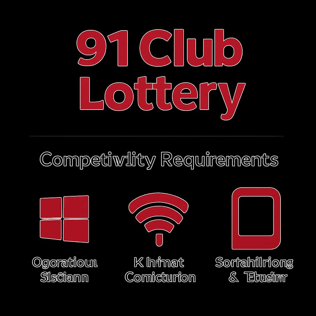 An educational diagram detailing compatibility requirements for the 91 Club Lottery app.